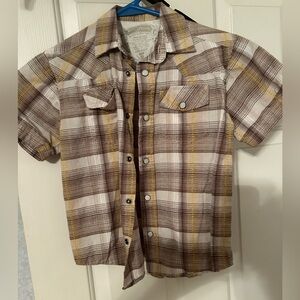 MO55issue Boys Short Sleeve Plaid Snap Button Shirt Size Extra Small 100% Cotton